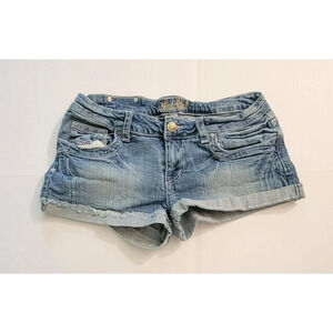 Red Rivet Low Rise Rolled Cuff Jean Shorts Women’s Size 11 Distressed Denim